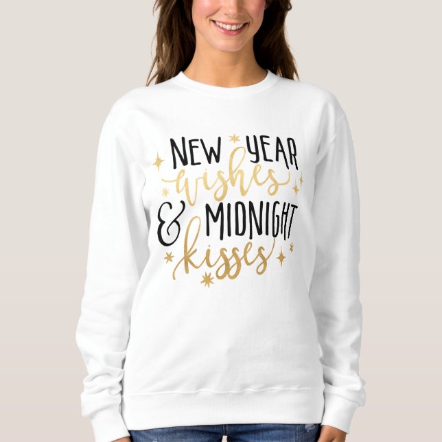 Sudadera Deseos de Año Nuevo y camiseta de besos de mediano (Anverso)