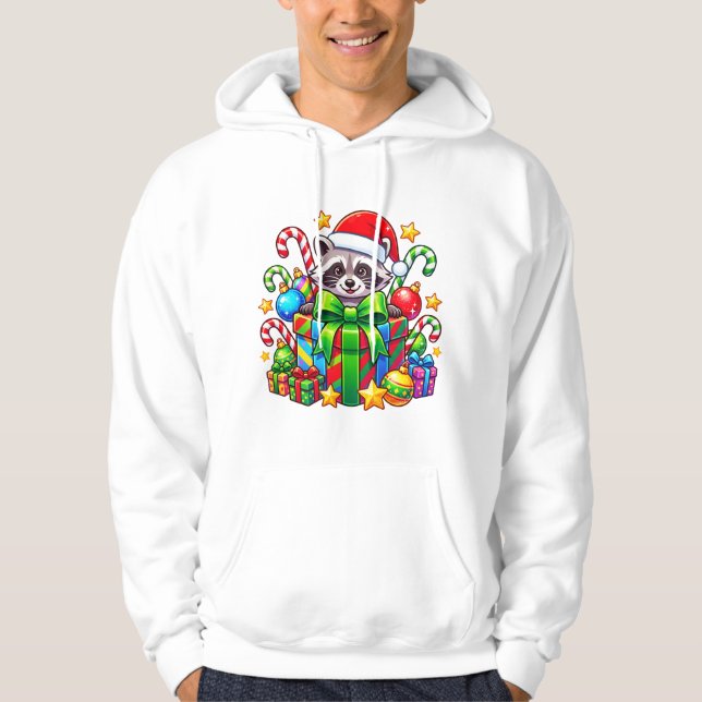 Sudadera Desfile de regalos de Navidad del mapache (Anverso)
