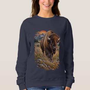 Sudadera Desierto Atardecer Pradera Montaña Bisonte