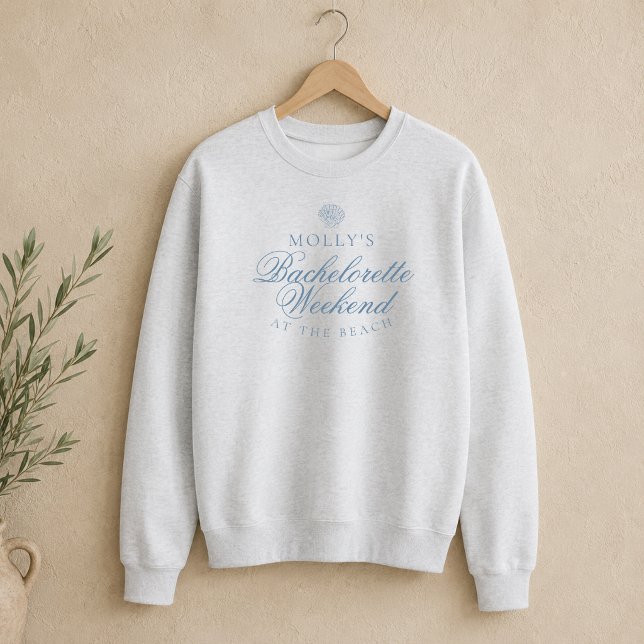 Sudadera Despedida de soltera con concha de mar azul coster (Coastal Blue Seashell Bachelorette Sweatshirt)