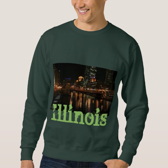 Sudadera Destino del edificio nocturno de Chicago Illinois  (Anverso)