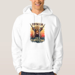 Sudadera Detener el coche veo la vaca Fluffy Cow Retro High