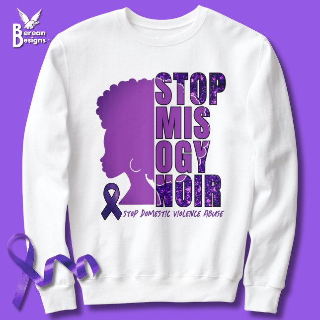 Sudadera DETENER LA CONCIENCIA DE LA Violencia Doméstica MI (STOP MISOGYNOIR Domestic Violence Awareness sweatshirt with customizable text, with afro silhouette )
