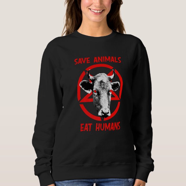 Sudadera Devil Cow Save Animals Eat Humans Satan 666 Vegan  (Anverso)