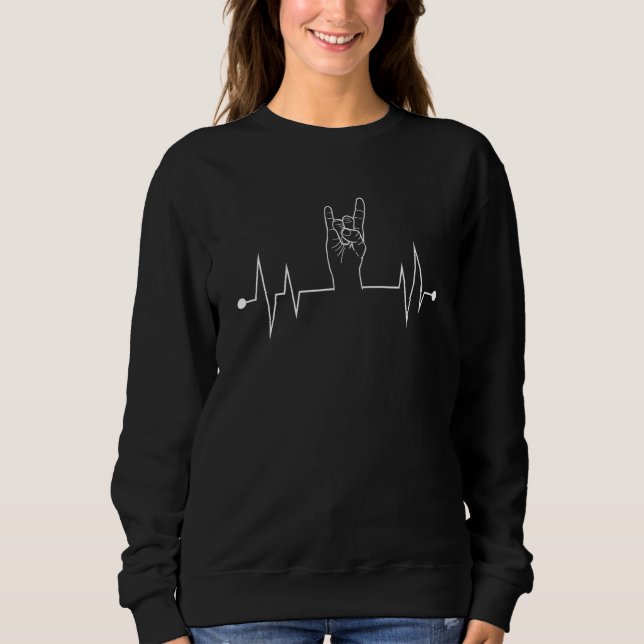 Sudadera Devil Horns Heavy Rock Heartbeat EKG Rocker Sign G (Anverso)