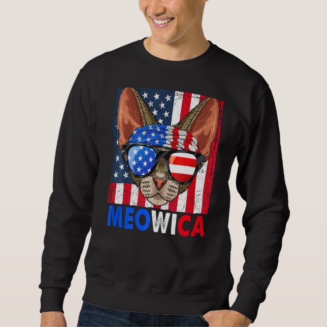 Sudadera Devon Rex Cat Meowica 4 De Julio Con Ame De Gafas (Anverso)