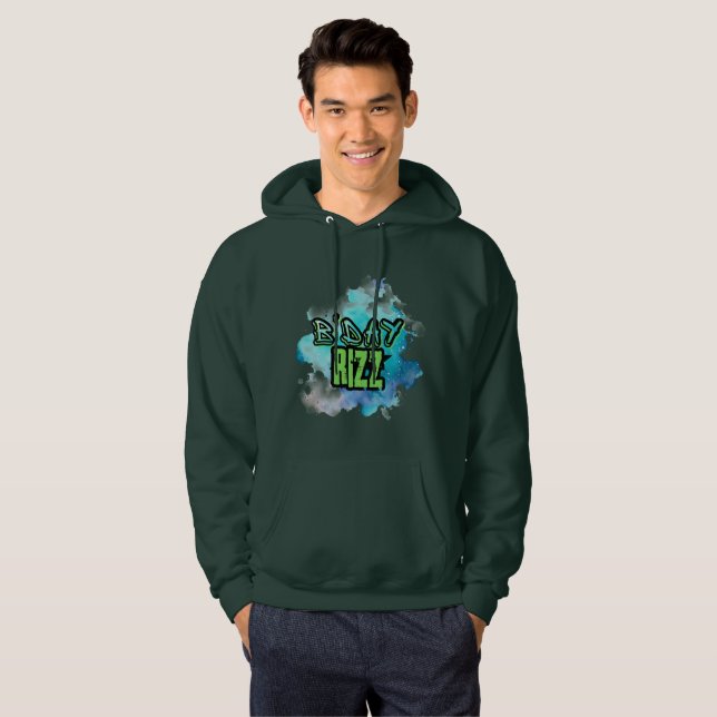 Sudadera Día B (Cumpleaños) Rizz Verde Y Azul Monocromático (Anverso completo)