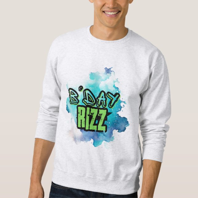 Sudadera Día B (Cumpleaños) Rizz Verde Y Azul Monocromático (Anverso)
