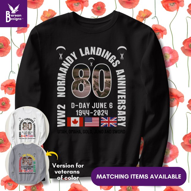 Sudadera DÍA-D NORMANDÍA LANDINGS WW2 80º Aniversario (Souvenir 80th Anniversary sweatshirt for D-Day Landings. Ideal gift for veterans. Also in white.)