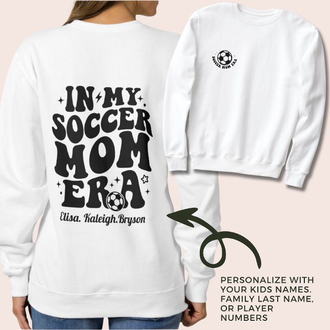Sudadera Día de juego de nombres de niños personalizados de (Soccer Mom Era Sweater with Personalized Names for Game Day Mother's Day Gift Birthday Mom Gift)