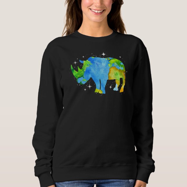 Sudadera Día de la Tierra Rinoceronte de silueta acuática p (Anverso)