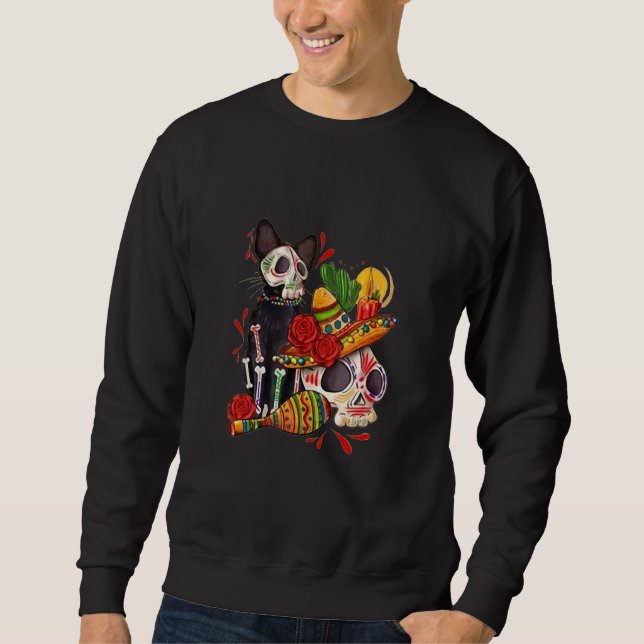 Sudadera Dia De los Muertos Day of The Dead Skull Black Cat (Anverso)