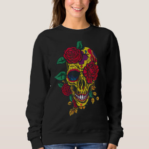 Sudadera Día De Los Muertos Rosas De La Máscara De Calavera