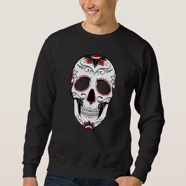Sudadera Día de Muertos Calavera de Azúcar Acento Rojo (Anverso)
