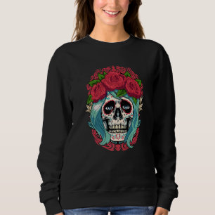 Sudadera Día De Muertos Floral Azúcar Skull Mujeres Red Día