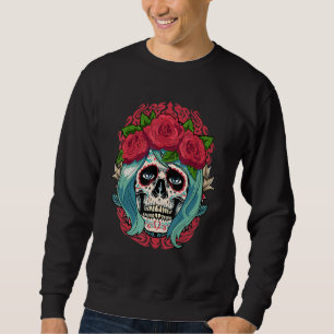 Sudadera Día De Muertos Floral Azúcar Skull Mujeres Red Día