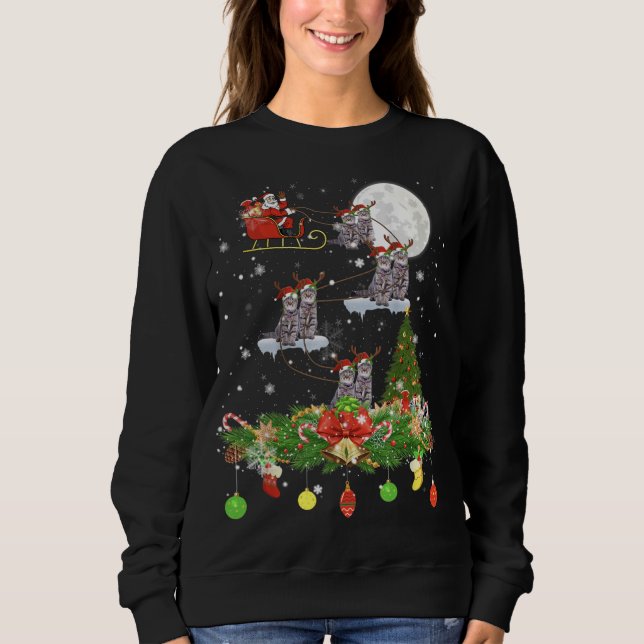 Sudadera Día de Navidad de Santa Claus montando un gato ren (Anverso)