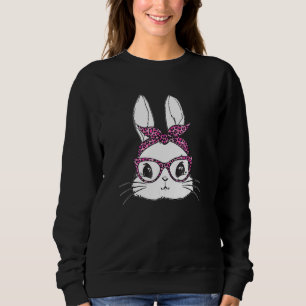 Sudadera Día de Pascua Cute Conejo Conejo Cara con Pin Leop