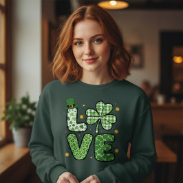 Sudadera Día de San Patricio AMOR Verde Patrones Mezclados 