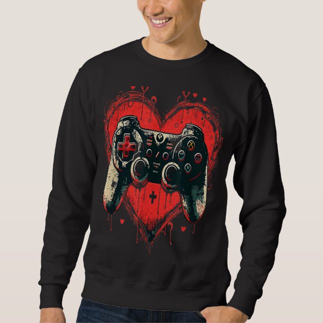 Sudadera Día de San Valentín Gamer Heart Video Games hombre (Anverso)