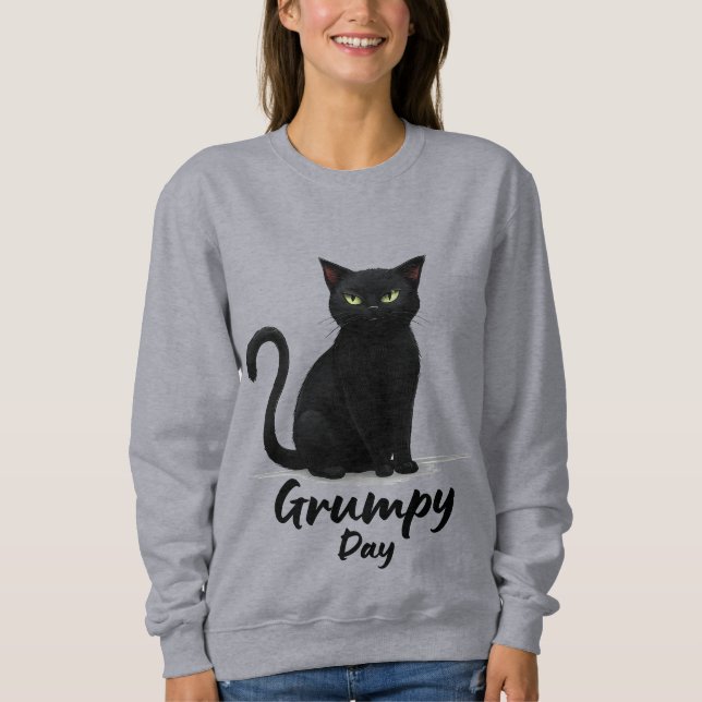 Sudadera Día gruñón con gato negro (Anverso)