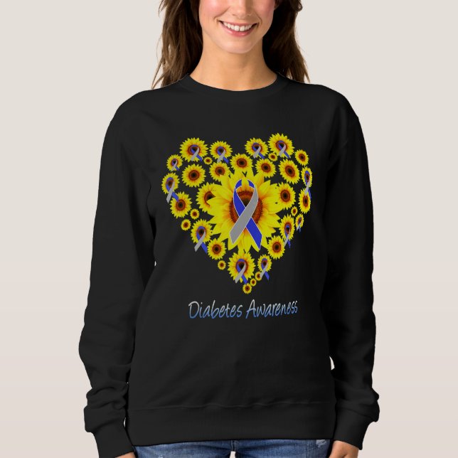Sudadera Diabetes de girasol Corazón Cinta Azul Gris Diabét (Anverso)