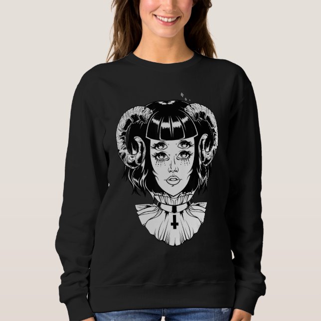 Sudadera Diablo Cornudo Satánico Halloween Glitch Goth Emo  (Anverso)