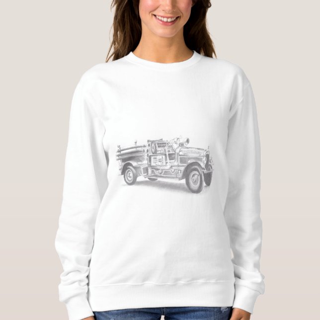 Sudadera dibujo a lápiz de camión de bomberos antiguo (Anverso)