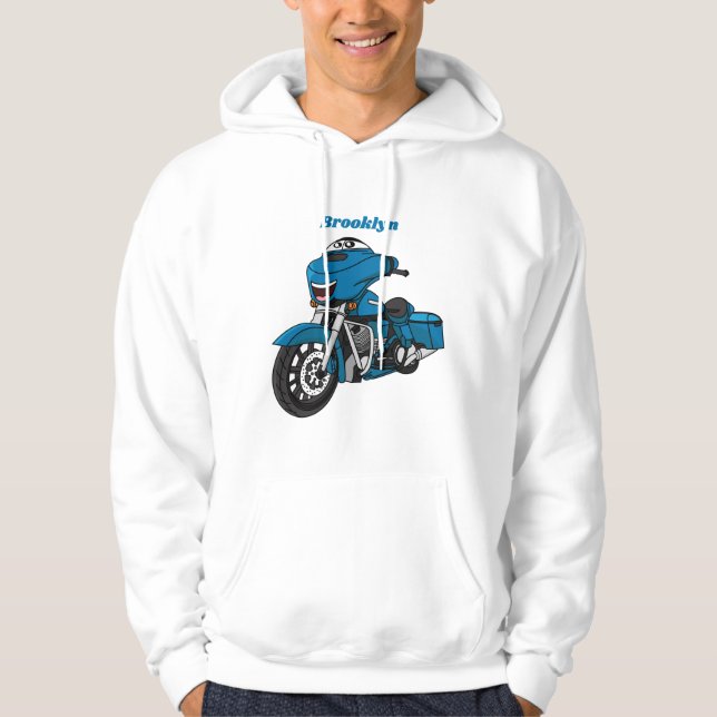Sudadera Dibujo animado de motocicleta azul feliz y lindo (Anverso)