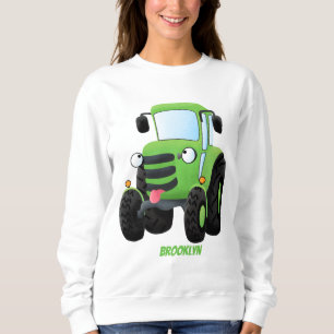 Sudadera Dibujo animado de tractor de granja verde lindo y