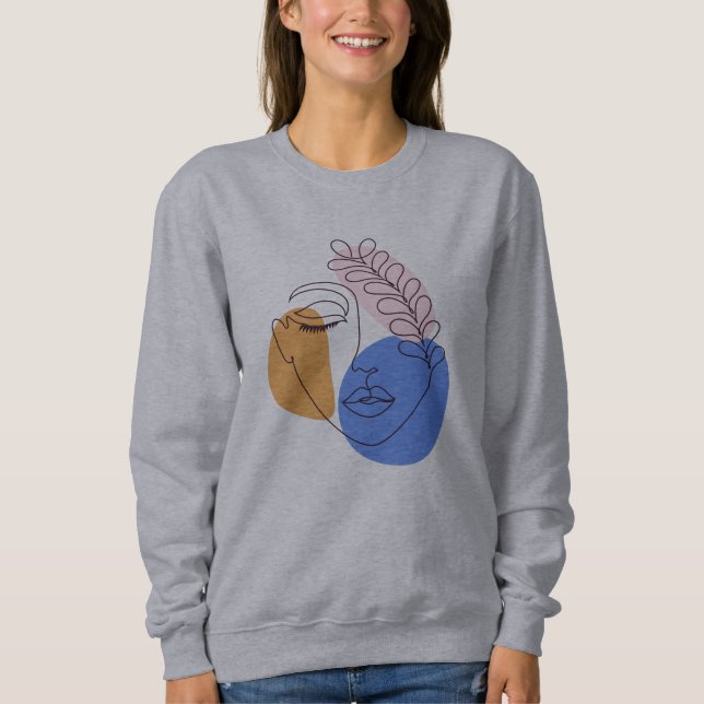 Sudadera Dibujo de arte de la línea de retrato facial minim (Anverso)