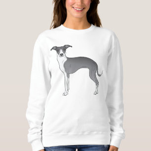 Sudadera Dibujo de caricatura de galgo italiano azul y blan