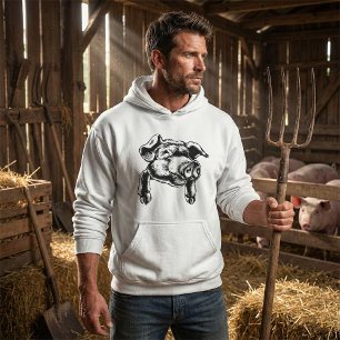 Sudadera Dibujo de granja animal cabeza de cerdo en blanco