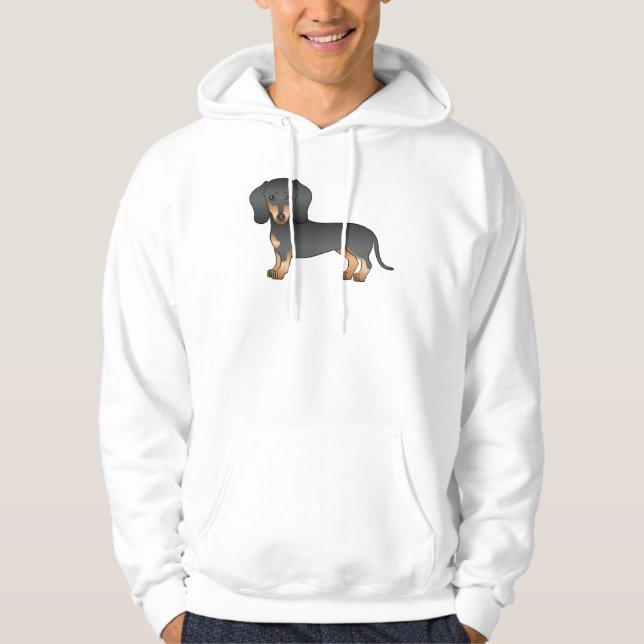 Sudadera Dibujo de perro Dachshund de pelo liso negro y fue (Anverso)