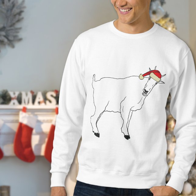 Sudadera Dibujo divertido de cabra de Navidad (Funny christmas goat sweatshirt simple farm animal art of a goat wearing a Santa hat)