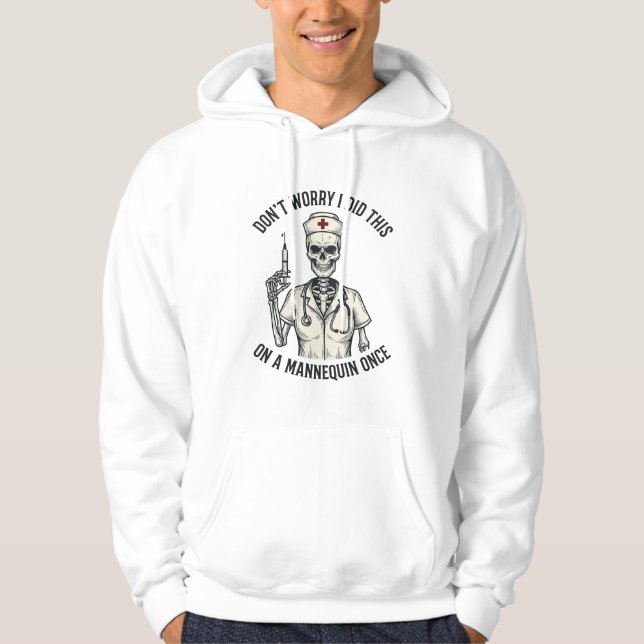 Sudadera Dibujo divertido de enfermera esqueleto jeringa gr (Anverso)