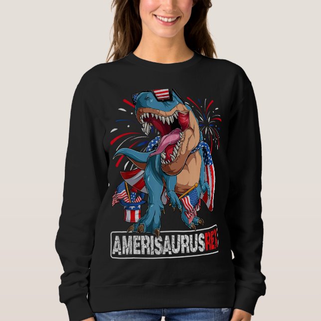 Sudadera Dinosaur 4th of July Boys Girls Men Amerisaurus T  (Anverso)