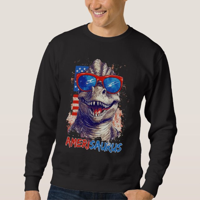 Sudadera Dinosaur 4th of July Kids Boys Men Amerisaurus Rex (Anverso)
