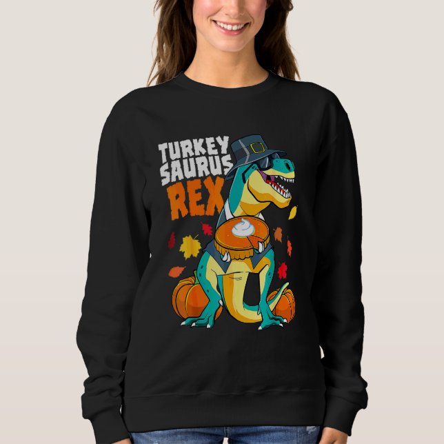 Sudadera Dinosaur Acción de Gracias Chicos Pavo Saurus Rex  (Anverso)