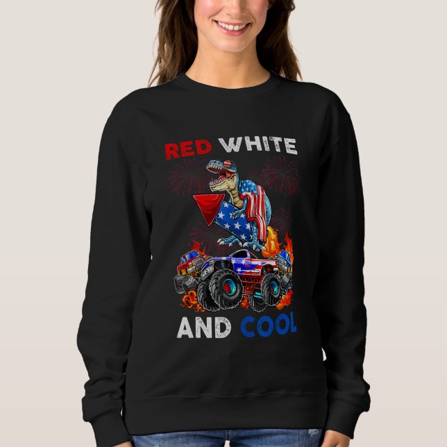 Sudadera Dinosaur Monster Truck Dino 4th Of July Boys Ameri (Anverso)