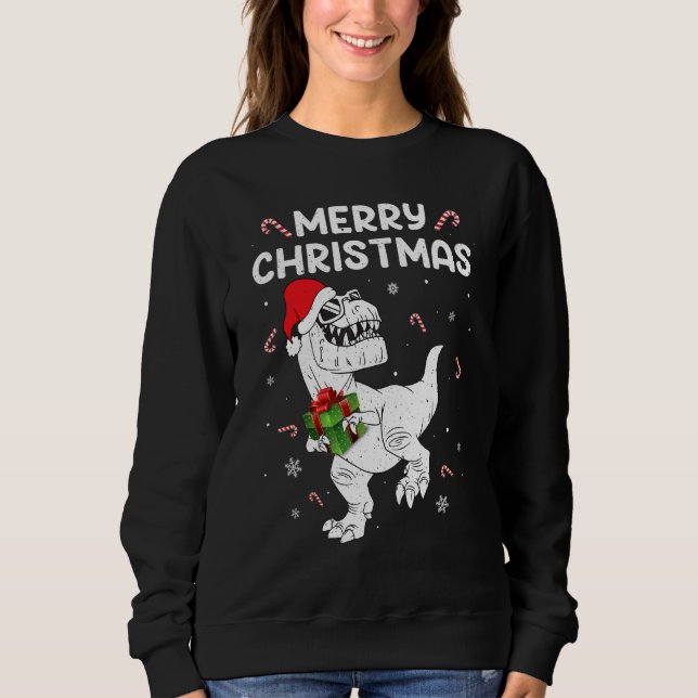 Sudadera Dinosaur Rex Merry Christmas Lights  Xmas Boys Kid (Anverso)