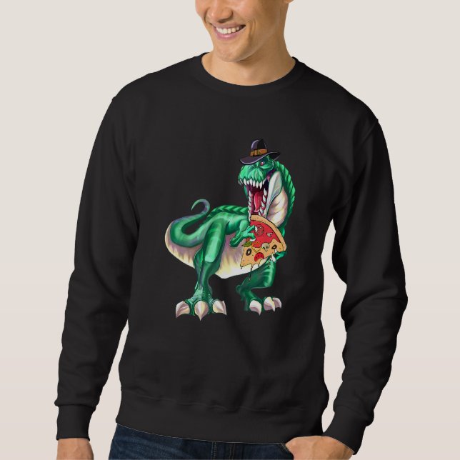 Sudadera Dinosaur Rex Sombrero Peregrino Pizza Día de Acció (Anverso)