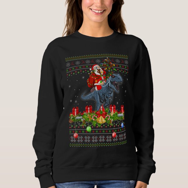 Sudadera Dinosaur  Ugly Santa Riding Dinosaur Christmas (Anverso)