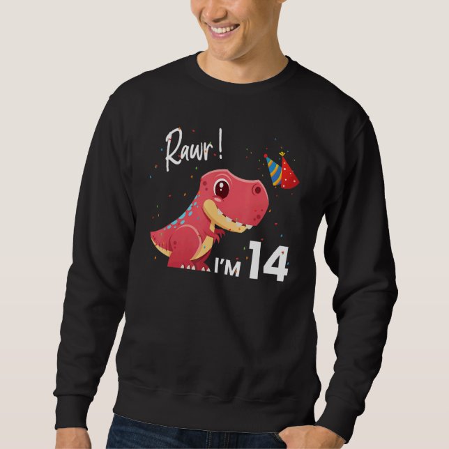 Sudadera Dinosaurio 14.º reptil de cumpleaños gráfico anima (Anverso)