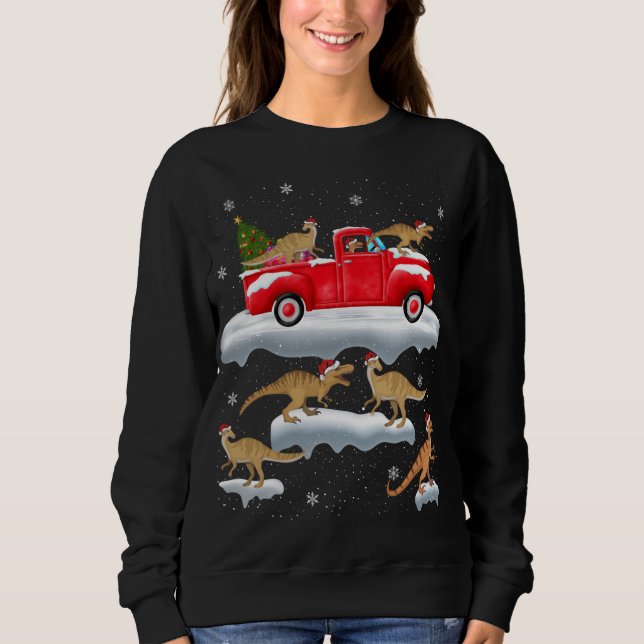 Sudadera Dinosaurio conduciendo árbol de Navidad Camión Roj (Anverso)