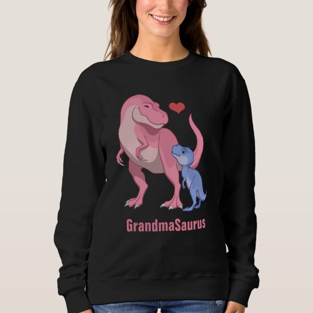 Sudadera Dinosaurio de Grandma Saurus Pink T-Rex y Blue Bab (Anverso)