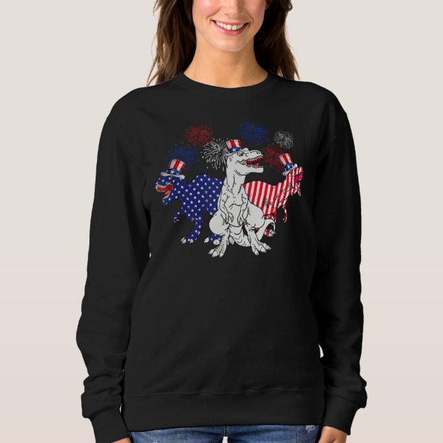 Sudadera Dinosaurio Rojo Azul Blanco Patriótico Rex 4 De Ju (Anverso)