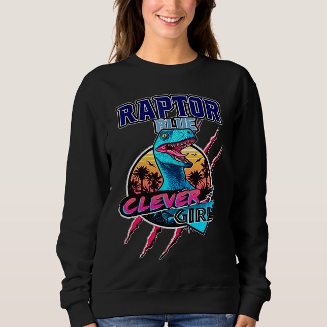 Sudadera Dinosaurios Velociraptor Azules Muchacha Lista Rap (Anverso)