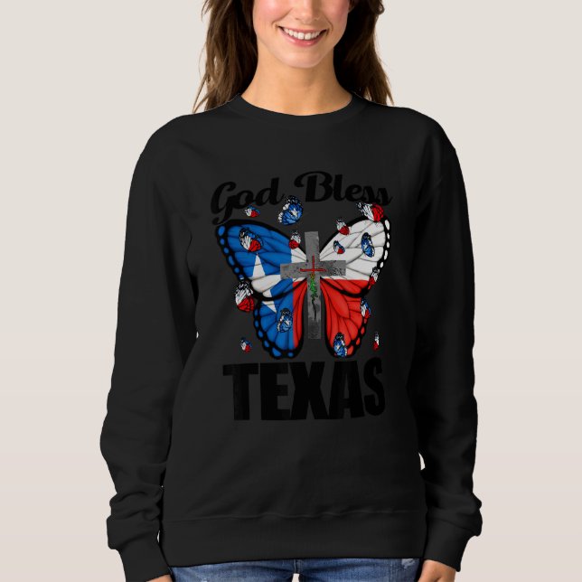 Sudadera Dios bendiga a la mariposa de Texas Mapa de la Cru (Anverso)