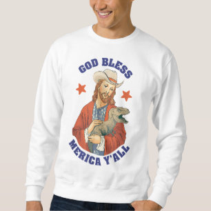 Sudadera Dios bendiga a Merica y a Jesús Dinosaurio Cowboy
